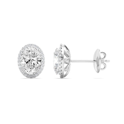 3CTW Oval Lab-Grown Diamond Prong Halo Stud Earrings 52 Stones