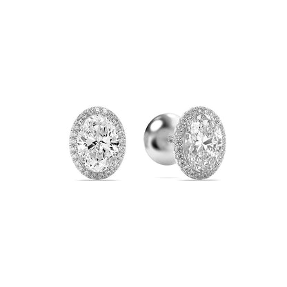 3CTW Oval Lab-Grown Diamond Prong Halo Stud Earrings 52 Stones