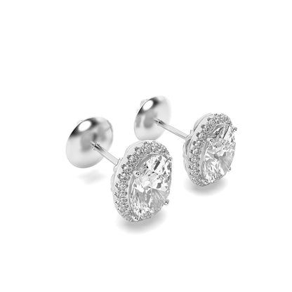 3CTW Oval Lab-Grown Diamond Prong Halo Stud Earrings 52 Stones