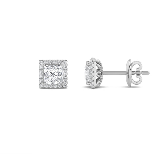 2CTW Princess Lab-Grown Diamond Prong Halo Stud Earrings 42 Stones