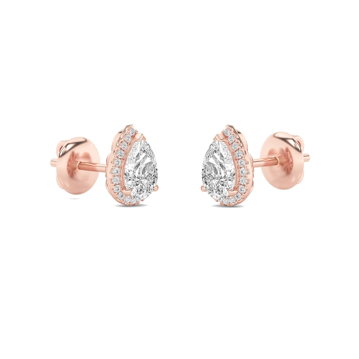 2CTW Pear Lab-Grown Diamond Prong Halo Stud Earrings 42 Stones