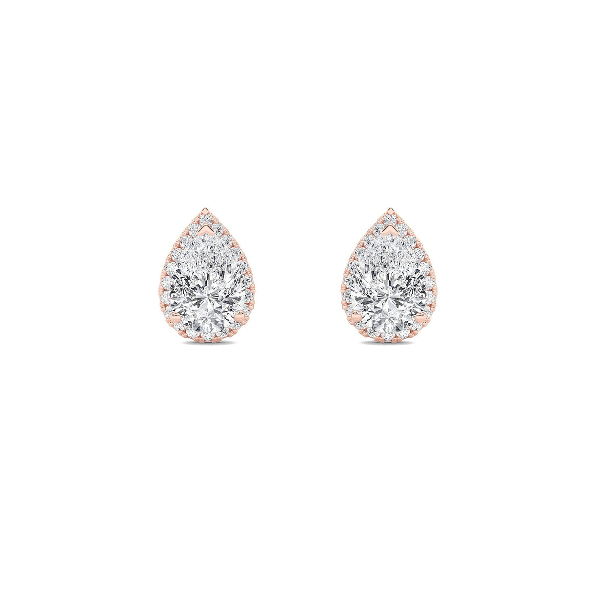 2CTW Pear Lab-Grown Diamond Prong Halo Stud Earrings 42 Stones