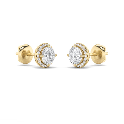 2CTW Round Lab-Grown Diamond Prong Halo Stud Earrings 38 Stones