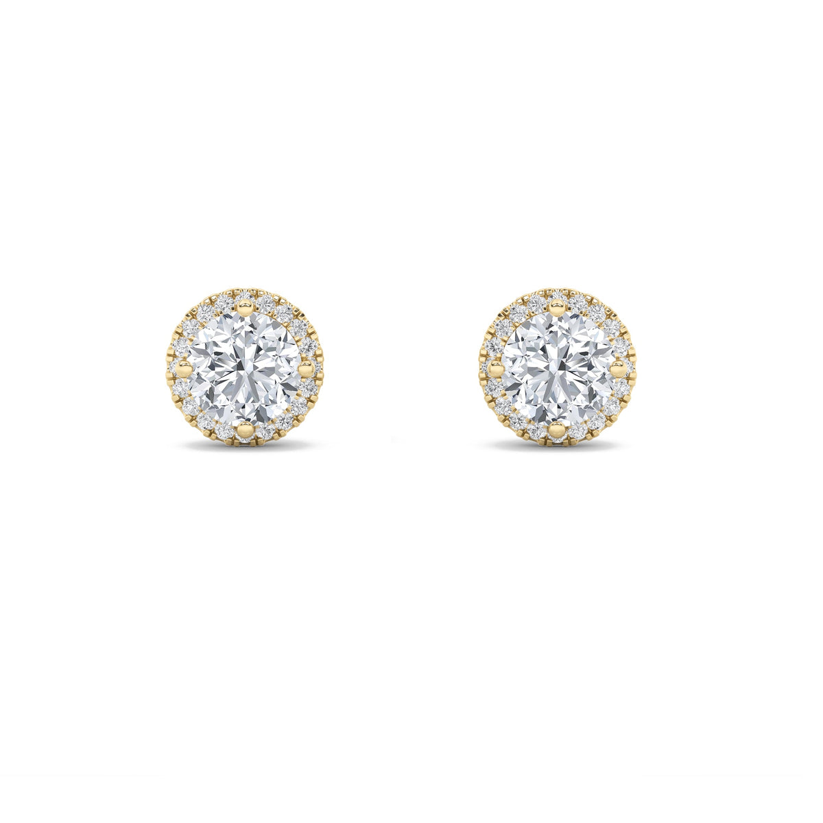 2CTW Round Lab-Grown Diamond Prong Halo Stud Earrings 38 Stones