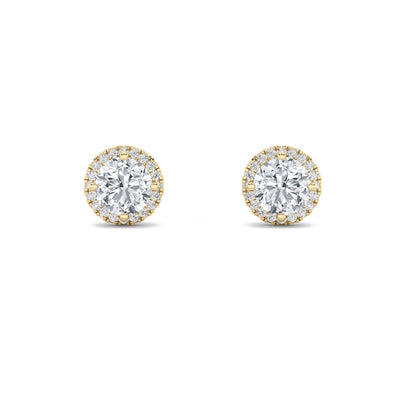 2CTW Round Lab-Grown Diamond Prong Halo Stud Earrings 38 Stones