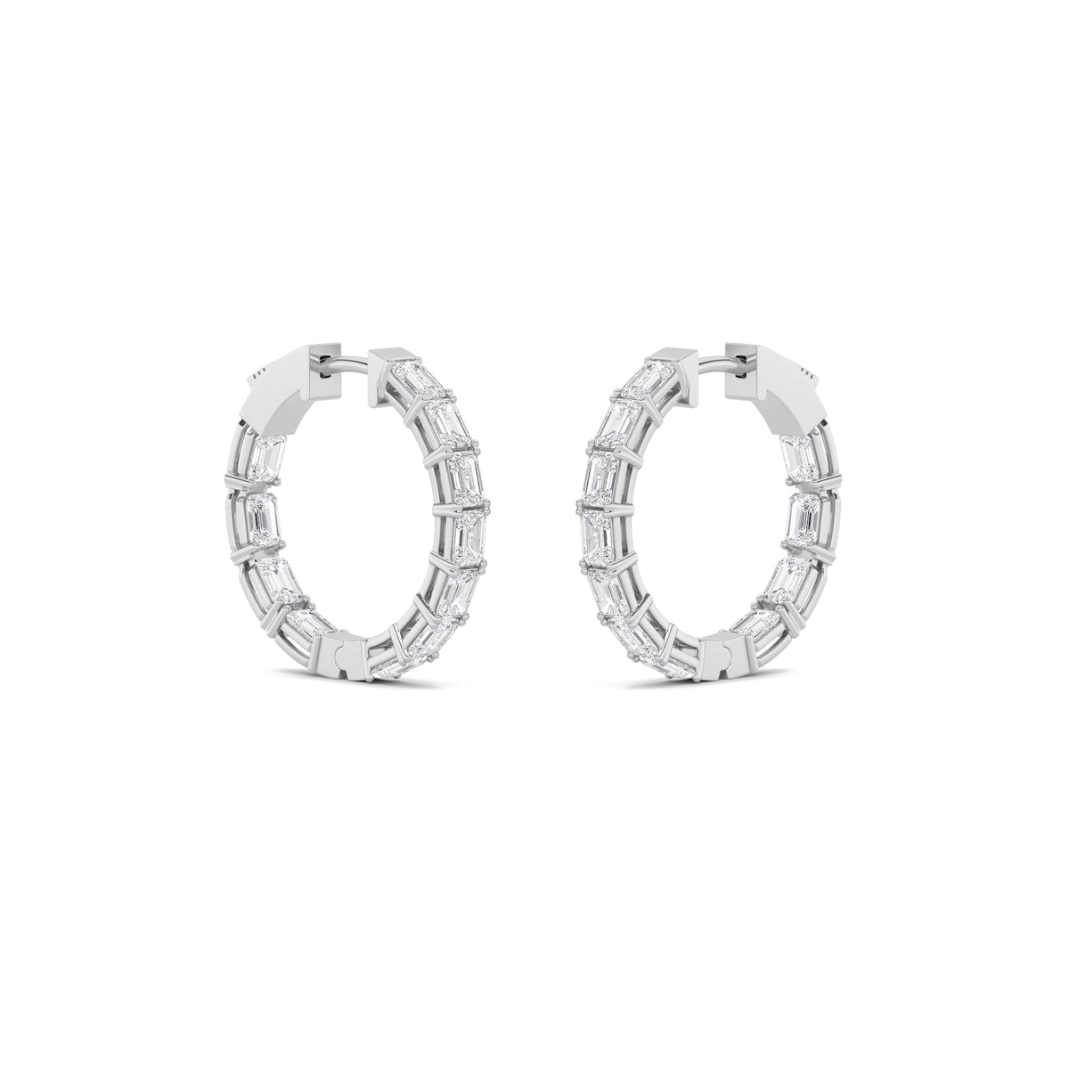 4CTW Emerald Lab-Grown Diamond Prong Hoop|Huggies Inside Out Hoop Earrings 22 Stones