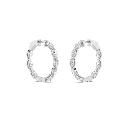 4CTW Marquise Lab-Grown Diamond Prong Hoop|Huggies Inside Out Hoop Earrings 16 Stones