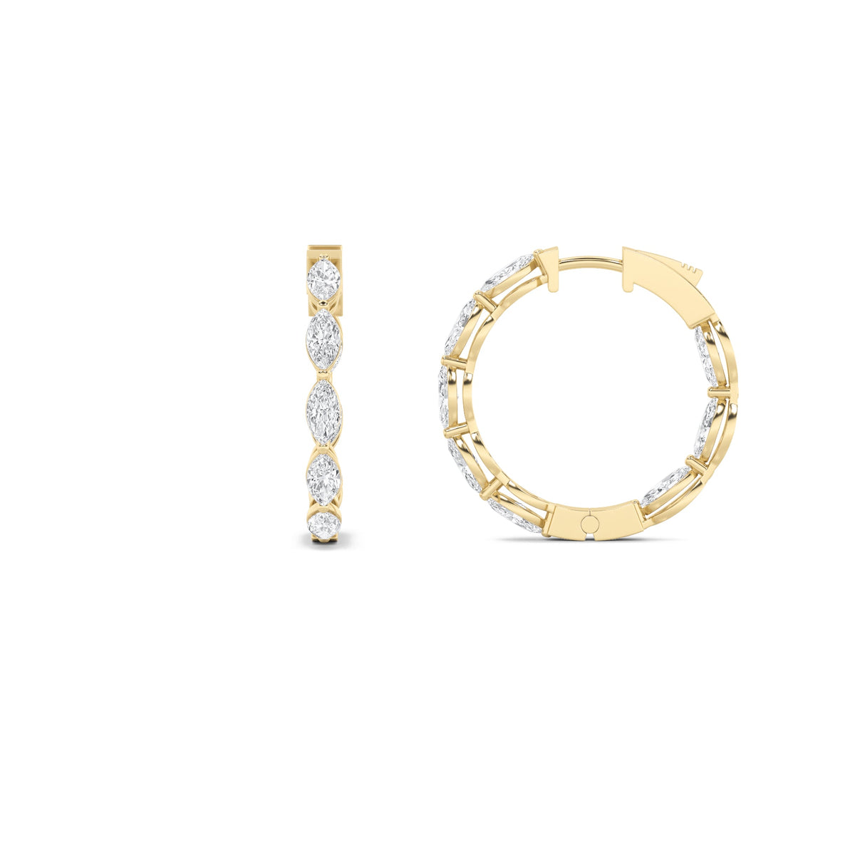 4CTW Marquise Lab-Grown Diamond Prong Hoop|Huggies Inside Out Hoop Earrings 16 Stones