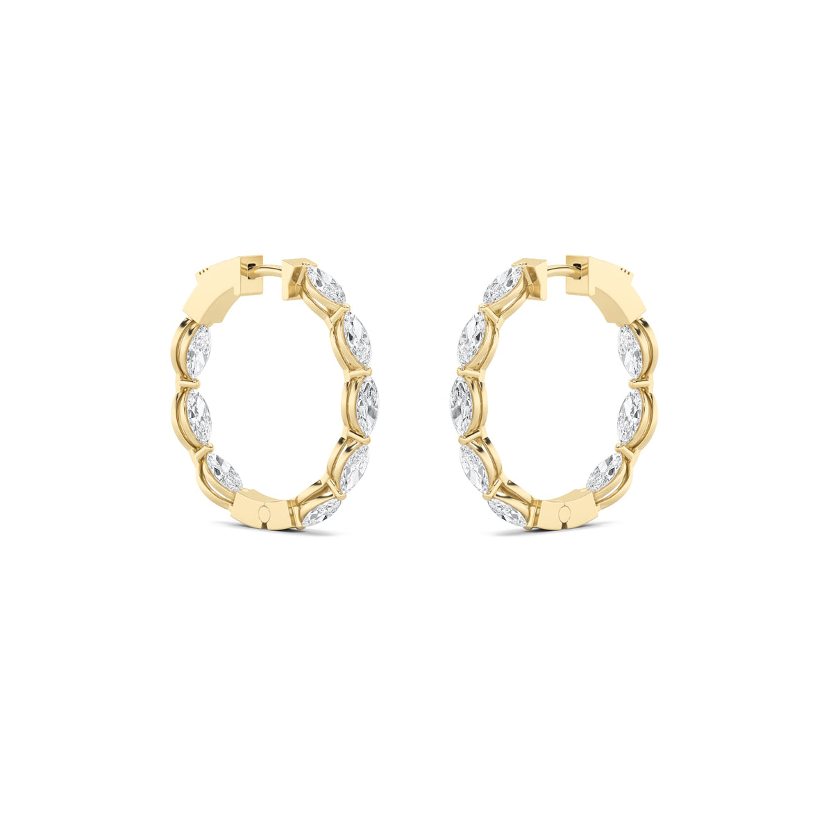 4CTW Marquise Lab-Grown Diamond Prong Hoop|Huggies Inside Out Hoop Earrings 16 Stones