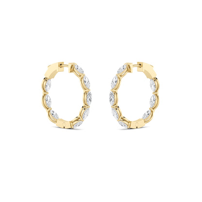 4CTW Marquise Lab-Grown Diamond Prong Hoop|Huggies Inside Out Hoop Earrings 16 Stones