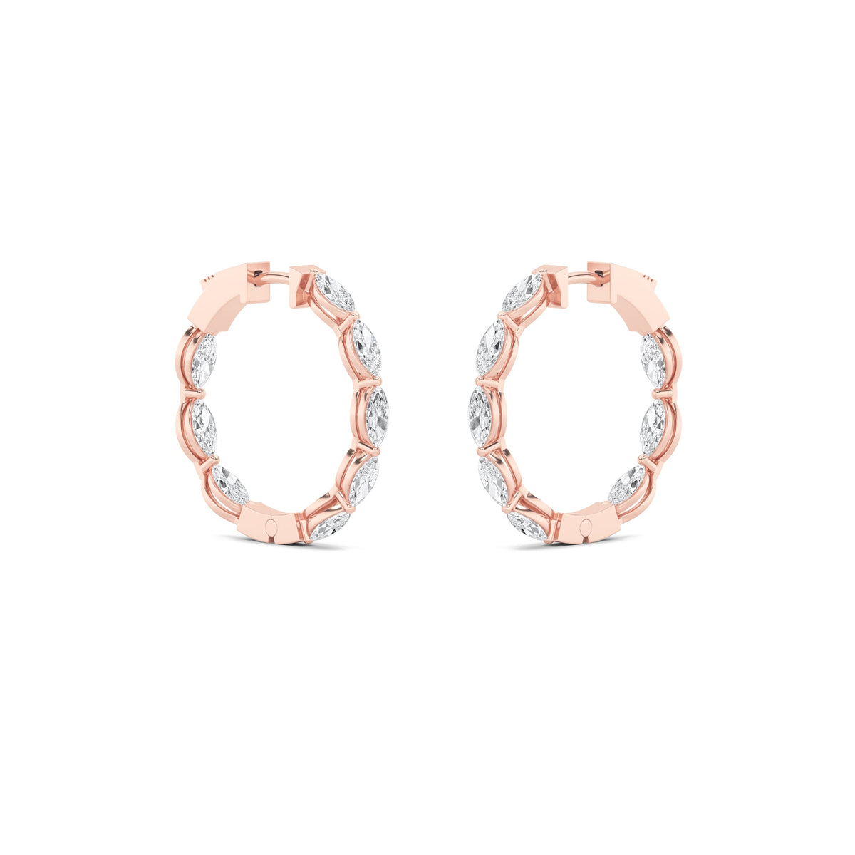 4CTW Marquise Lab-Grown Diamond Prong Hoop|Huggies Inside Out Hoop Earrings 16 Stones