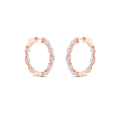 4CTW Marquise Lab-Grown Diamond Prong Hoop|Huggies Inside Out Hoop Earrings 16 Stones