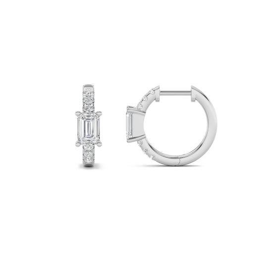 1.5CTW Emerald Lab-Grown Diamond Prong Solitare Accent Huggie Earrings 14 Stones