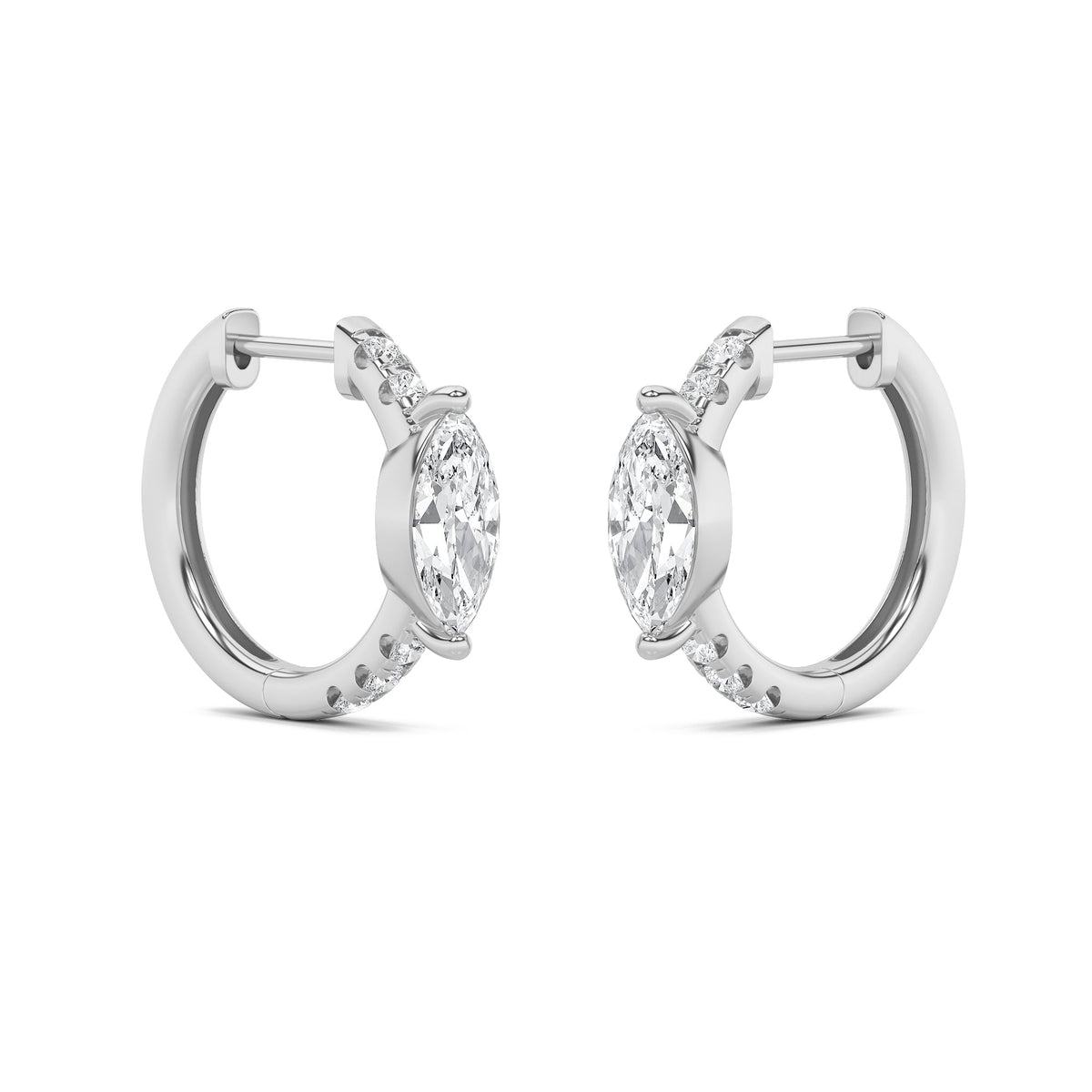 1.5CTW Marquise Lab-Grown Diamond Prong Solitare Accent Huggie Earrings 12 Stones