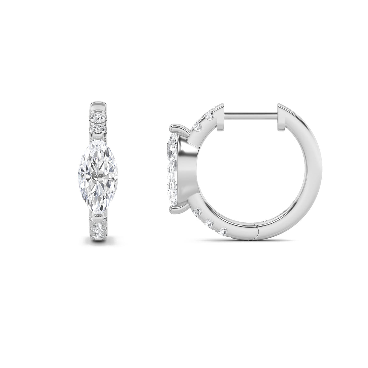 1.5CTW Marquise Lab-Grown Diamond Prong Solitare Accent Huggie Earrings 12 Stones