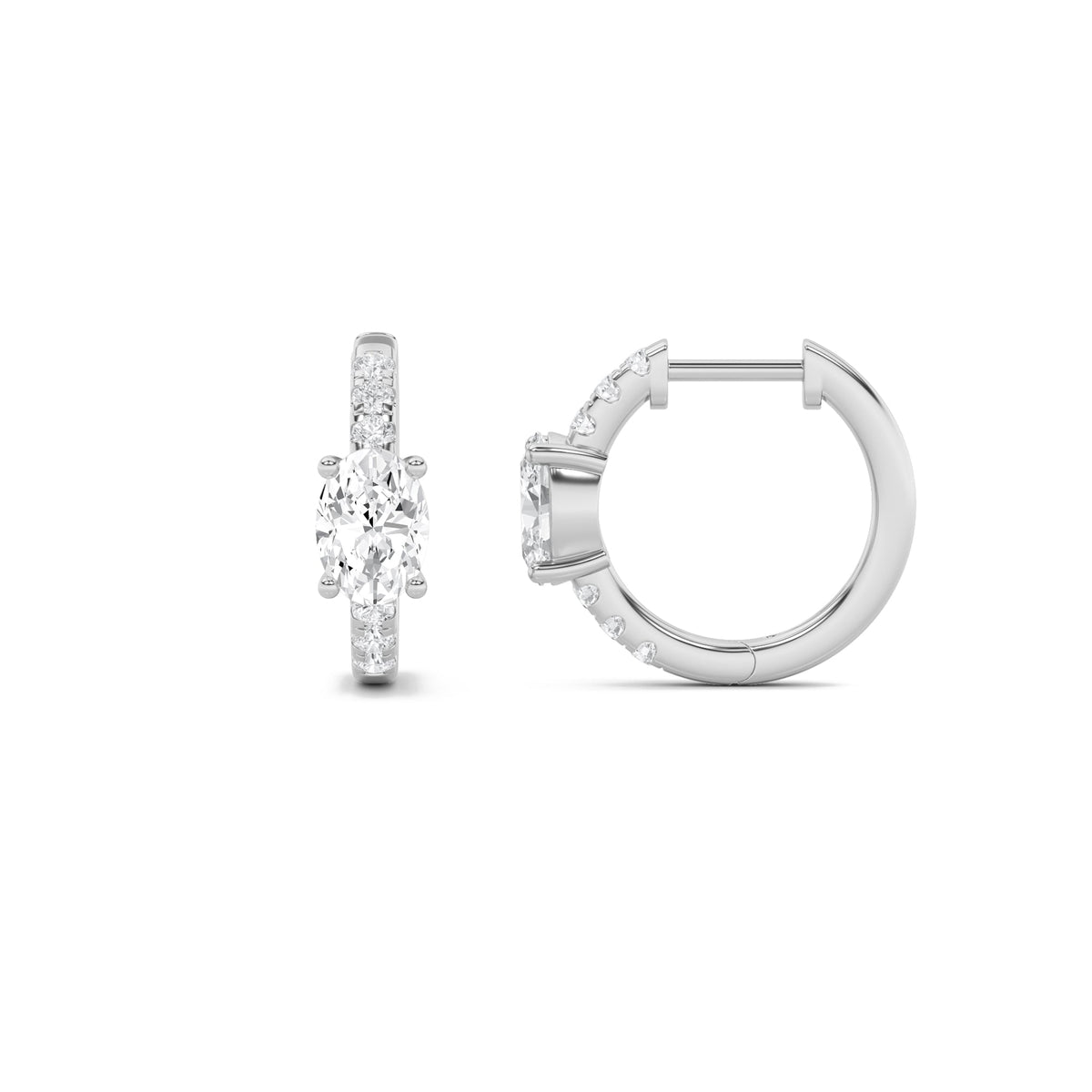 1.5CTW Oval Lab-Grown Diamond Prong Solitare Accent Huggie Earrings 14 Stones