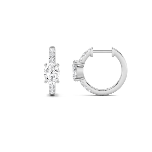 1.5CTW Oval Lab-Grown Diamond Prong Solitare Accent Huggie Earrings 14 Stones