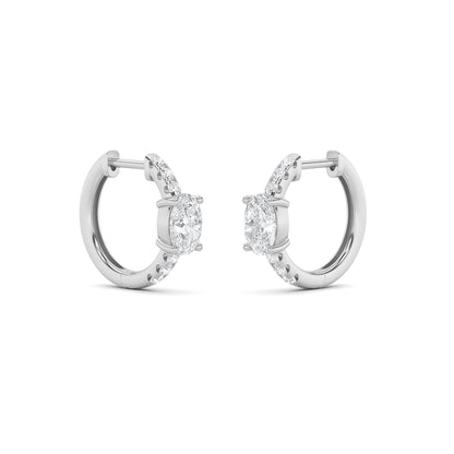 1.5CTW Oval Lab-Grown Diamond Prong Solitare Accent Huggie Earrings 14 Stones