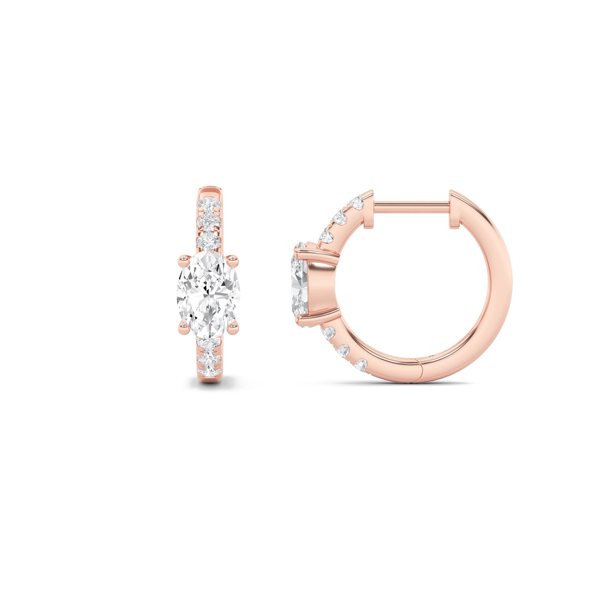 1.5CTW Oval Lab-Grown Diamond Prong Solitare Accent Huggie Earrings 14 Stones