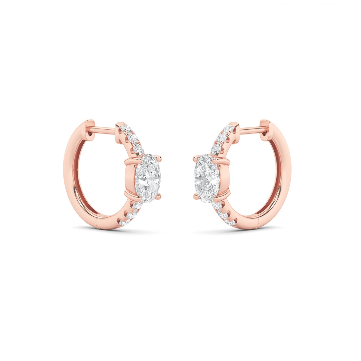 1.5CTW Oval Lab-Grown Diamond Prong Solitare Accent Huggie Earrings 14 Stones