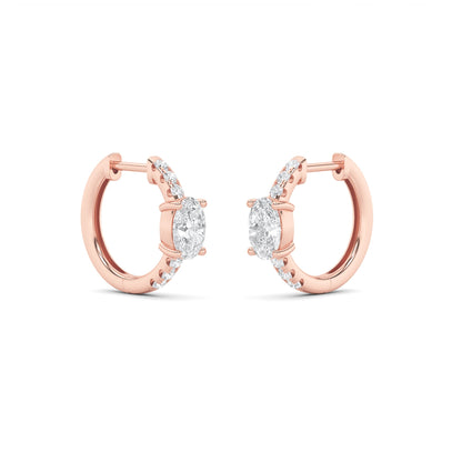1.5CTW Oval Lab-Grown Diamond Prong Solitare Accent Huggie Earrings 14 Stones