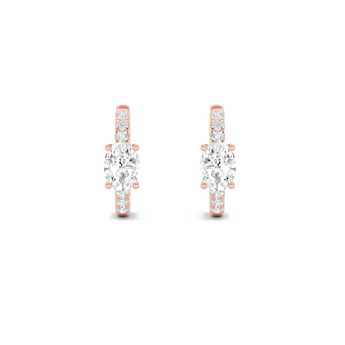 1.5CTW Oval Lab-Grown Diamond Prong Solitare Accent Huggie Earrings 14 Stones