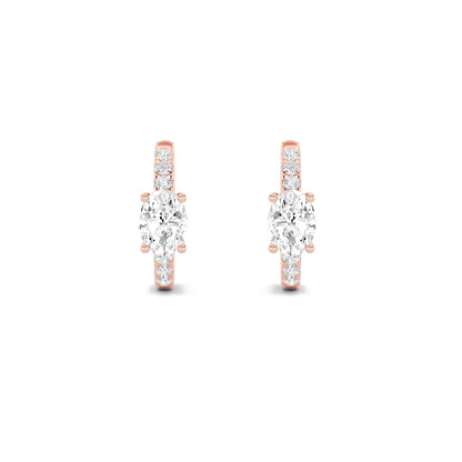 1.5CTW Oval Lab-Grown Diamond Prong Solitare Accent Huggie Earrings 14 Stones