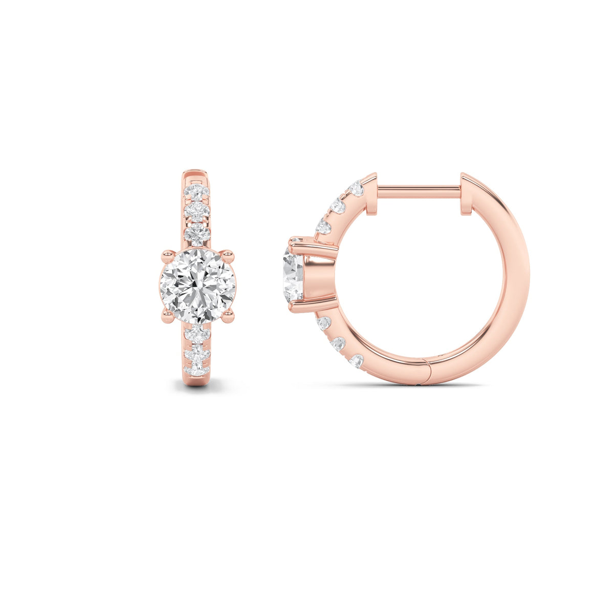 1.5CTW Round Lab-Grown Diamond Prong Solitare Accent Huggie Earrings 14 Stones