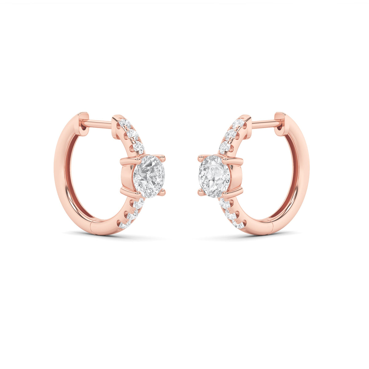 1.5CTW Round Lab-Grown Diamond Prong Solitare Accent Huggie Earrings 14 Stones