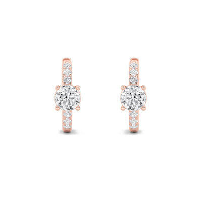1.5CTW Round Lab-Grown Diamond Prong Solitare Accent Huggie Earrings 14 Stones