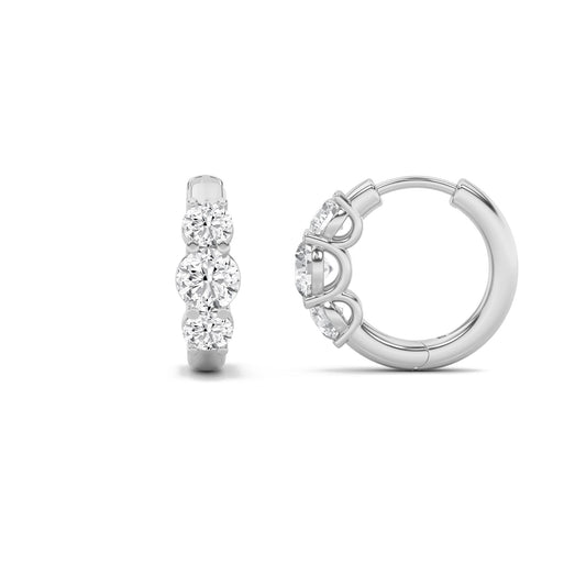 2CTW Round Lab-Grown Diamond Prong Three Stone Huggie Earrings 6 Stones F Color