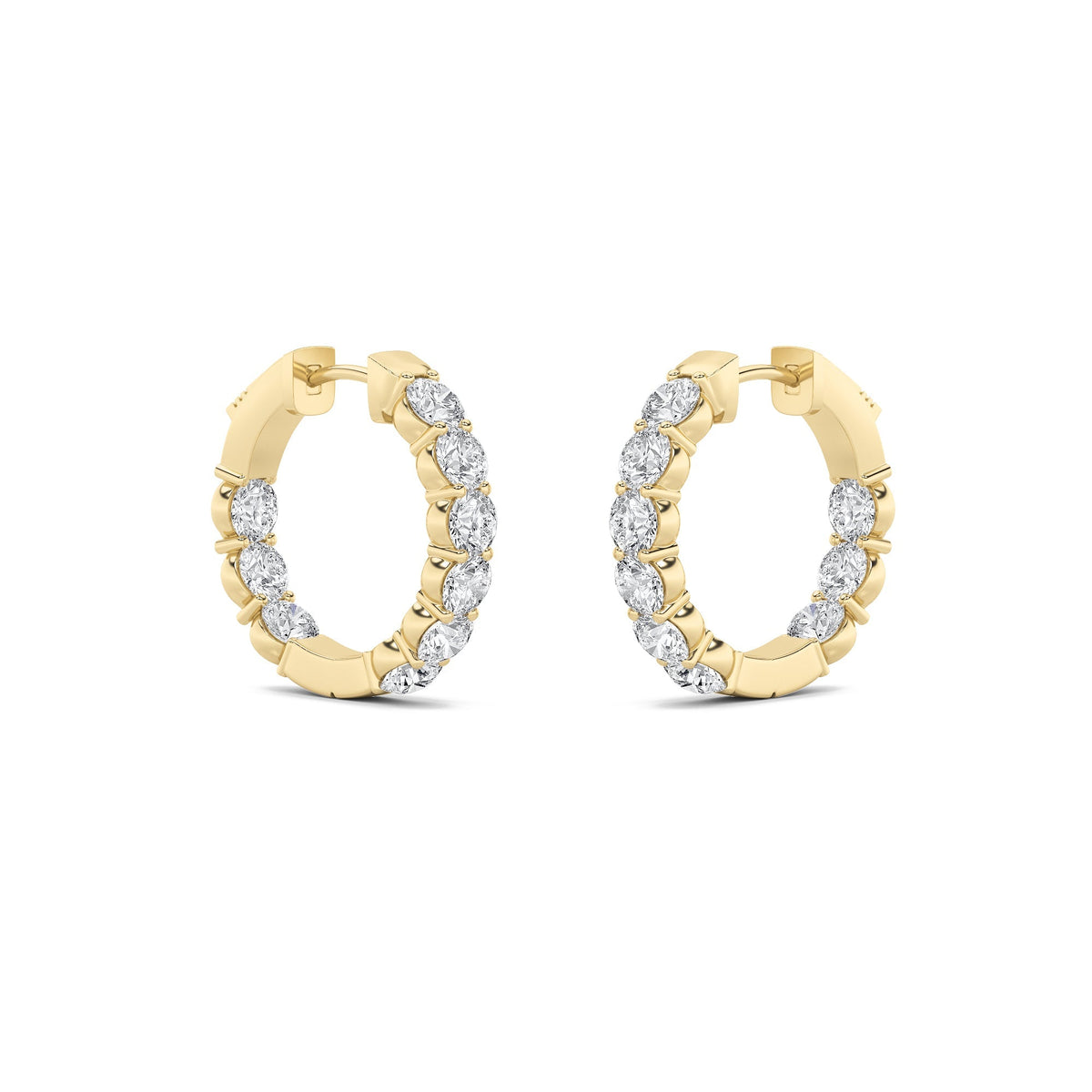 3CTW Round Lab-Grown Diamond Prong Inside Out Hoop Earrings 18 Stones 3.7mm Width