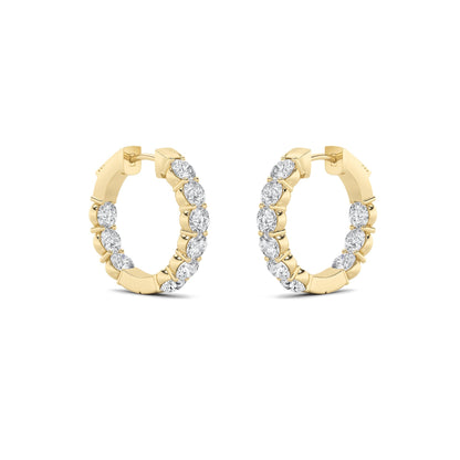 3CTW Round Lab-Grown Diamond Prong Inside Out Hoop Earrings 18 Stones 3.7mm Width