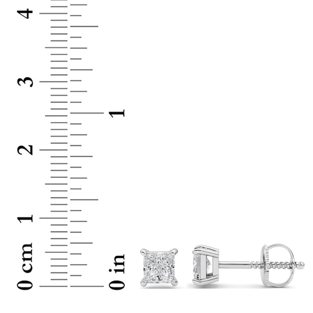 2CTW Princess Lab-Grown Diamond Prong Stud Earrings 2 Stones