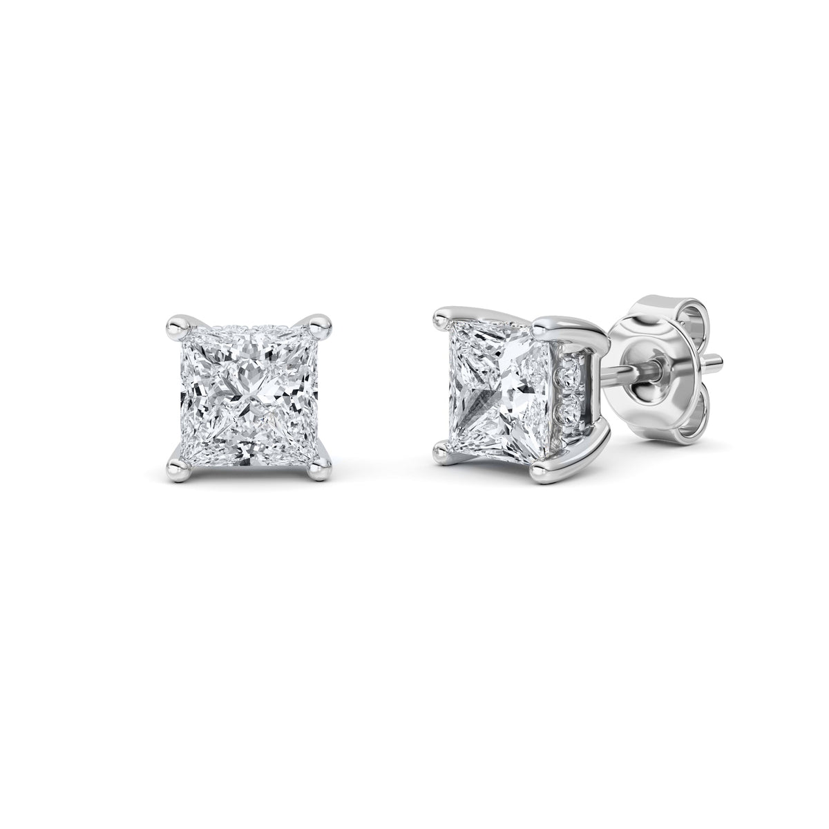 2CTW Princess Lab-Grown Diamond Prong Hidden Halo Stud Earrings 18 Stones