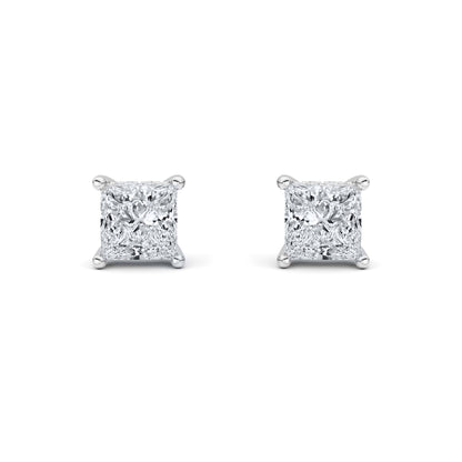 2CTW Princess Lab-Grown Diamond Prong Hidden Halo Stud Earrings 18 Stones