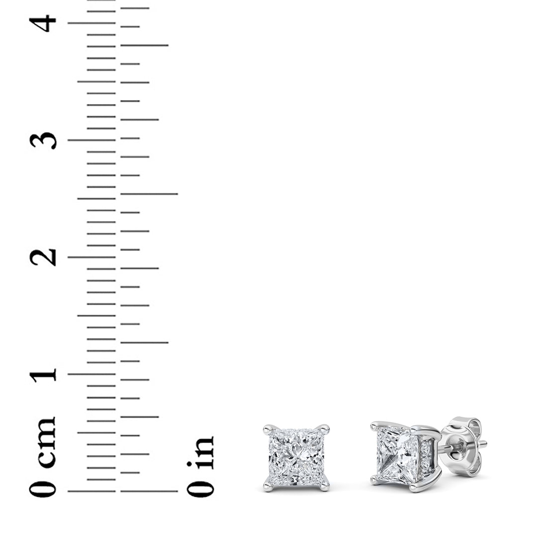2CTW Princess Lab-Grown Diamond Prong Hidden Halo Stud Earrings 18 Stones