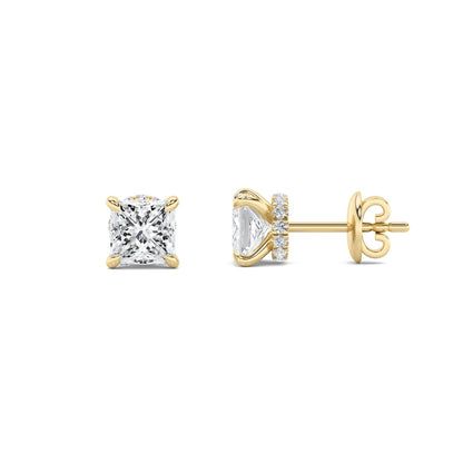 2CTW Princess Lab-Grown Diamond Prong Hidden Halo Stud Earrings 24 Stones