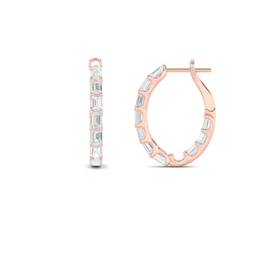 4.25CTW Emerald Lab-Grown Diamond Prong Inside Out Hoop Earrings 22 Stones