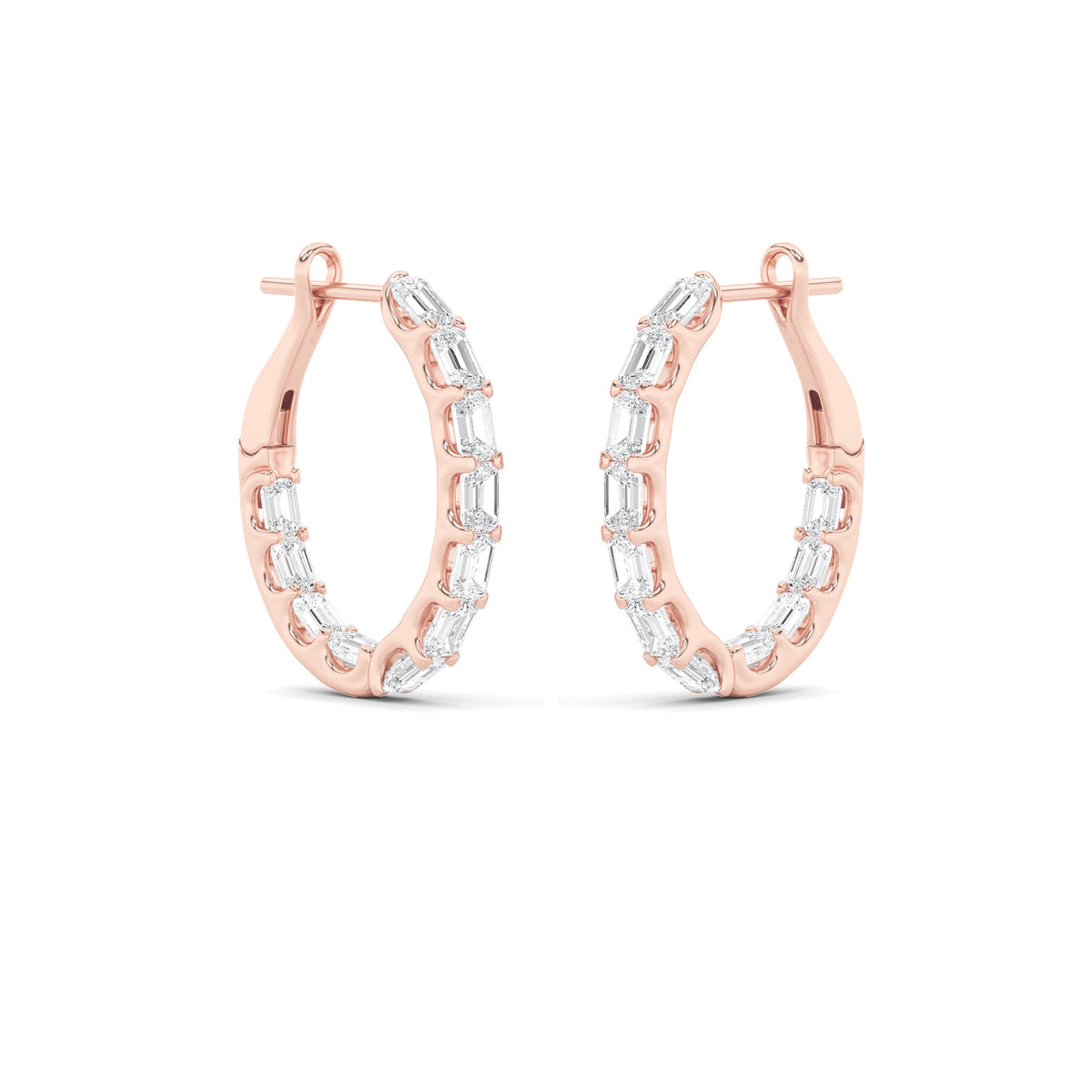 4.25CTW Emerald Lab-Grown Diamond Prong Inside Out Hoop Earrings 22 Stones
