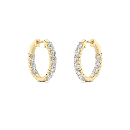 3CTW Round Lab-Grown Diamond Prong Inside Out Hoop Earrings 18 Stones 3.4mm Width