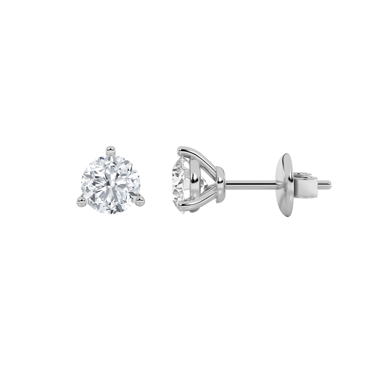 2CTW Round Lab-Grown Diamond Three Prong Stud Earrings 2 Stones