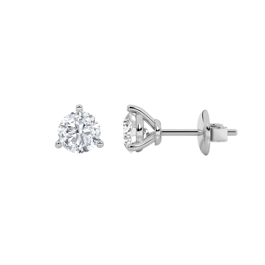2CTW Round Lab-Grown Diamond Three Prong Stud Earrings 2 Stones