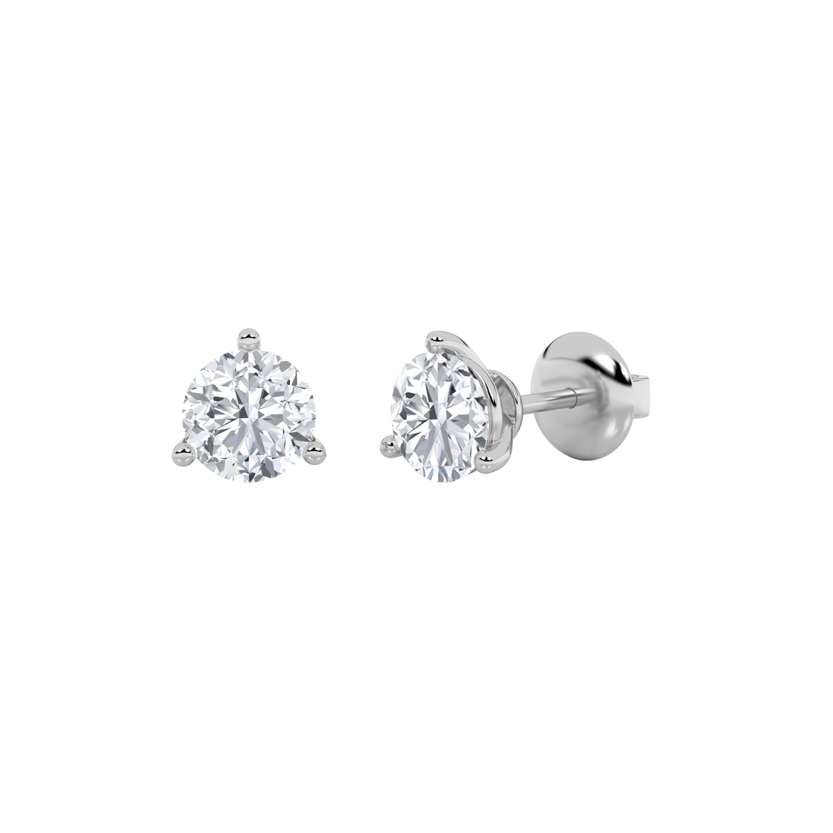 2CTW Round Lab-Grown Diamond Three Prong Stud Earrings 2 Stones