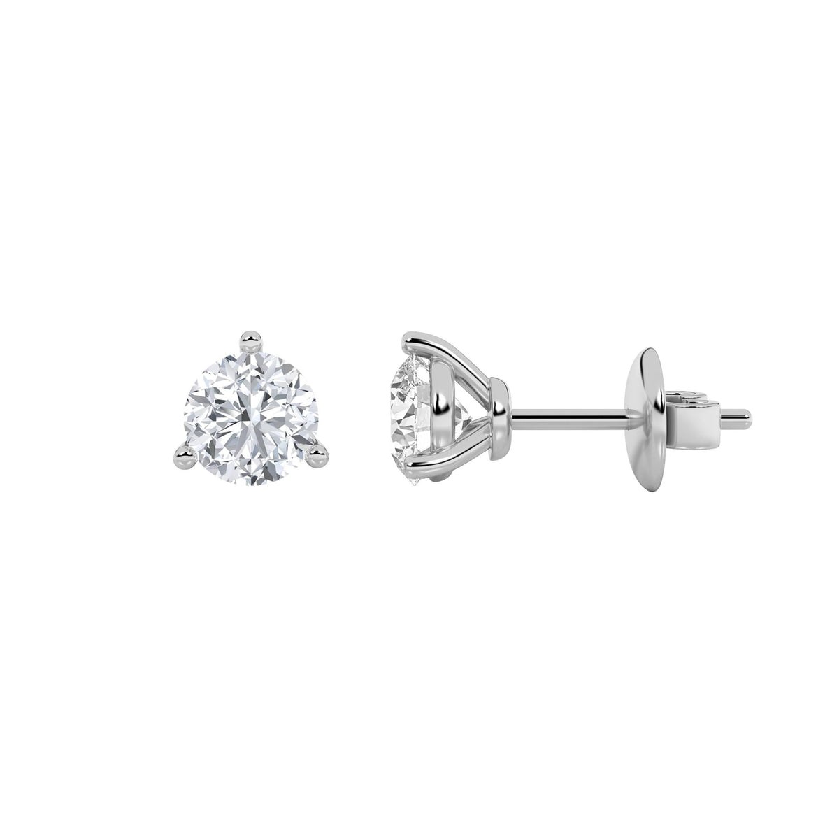3CTW Round Lab-Grown Diamond Three Prong Stud Earrings 2 Stones