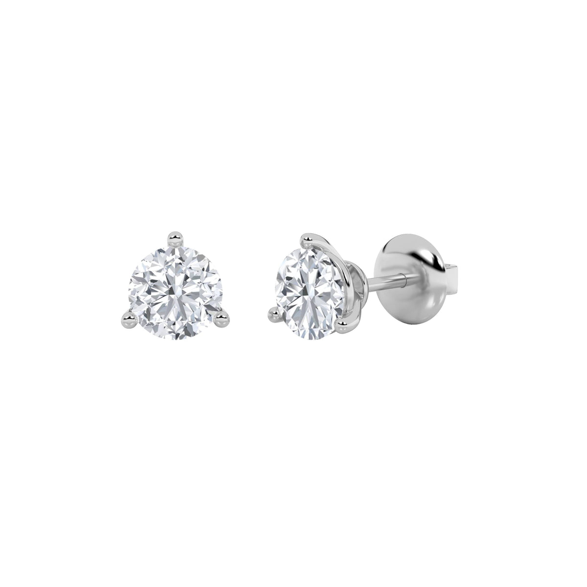 3CTW Round Lab-Grown Diamond Three Prong Stud Earrings 2 Stones