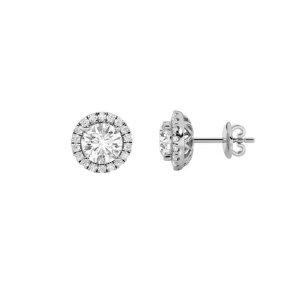 3CTW Round Lab-Grown Diamond Prong Halo Stud Earrings 38 Stones