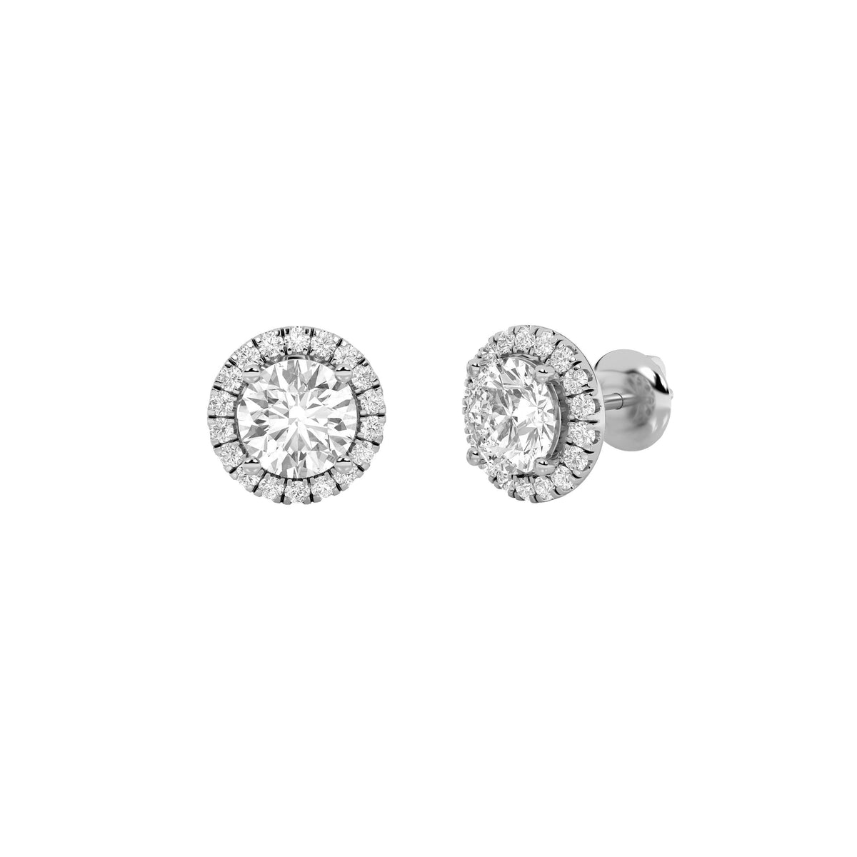 3CTW Round Lab-Grown Diamond Prong Halo Stud Earrings 38 Stones