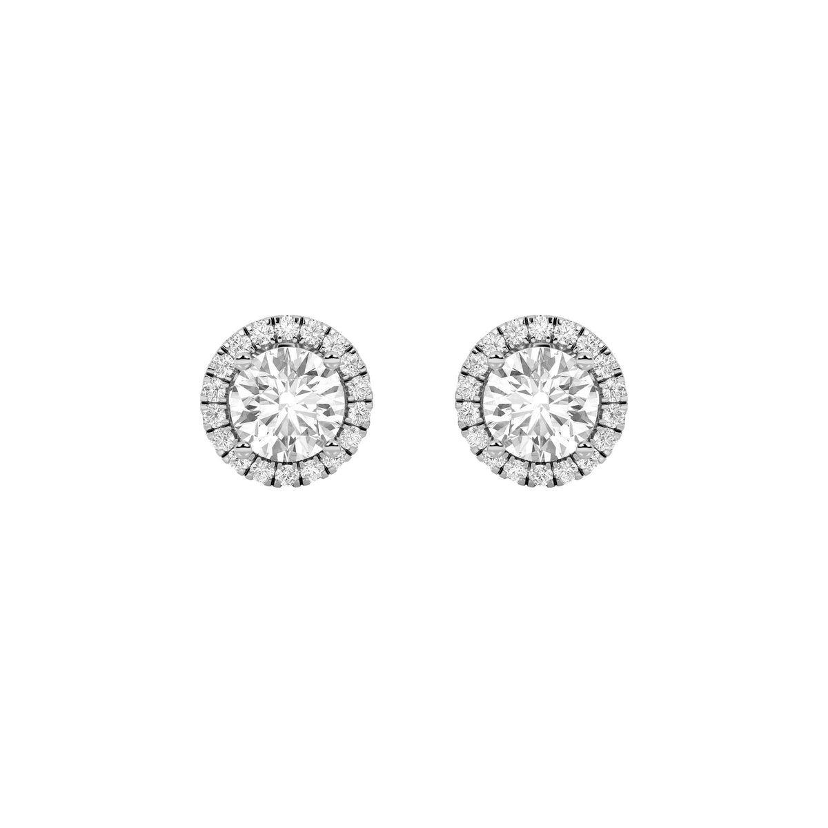 3CTW Round Lab-Grown Diamond Prong Halo Stud Earrings 38 Stones