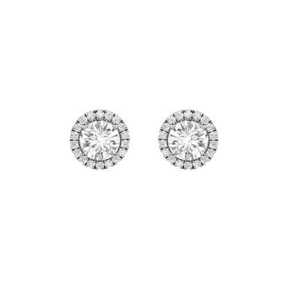 3CTW Round Lab-Grown Diamond Prong Halo Stud Earrings 38 Stones